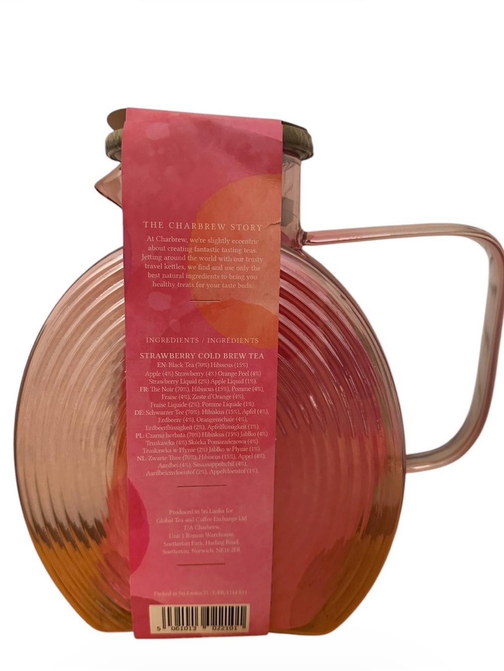 Charbrew Glass Pitcher with Strawberry Cold Brew Tea - Pink - Picture 2 of 3